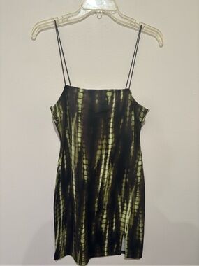 Spaghetti Strap Tie-Dye Mini Dress in Olive Black size medium